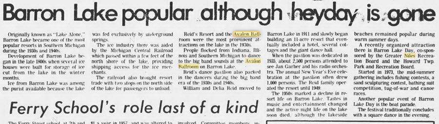 Avalon Ballroom at Barron Lake - 20 FEB 1977 ARTICLE